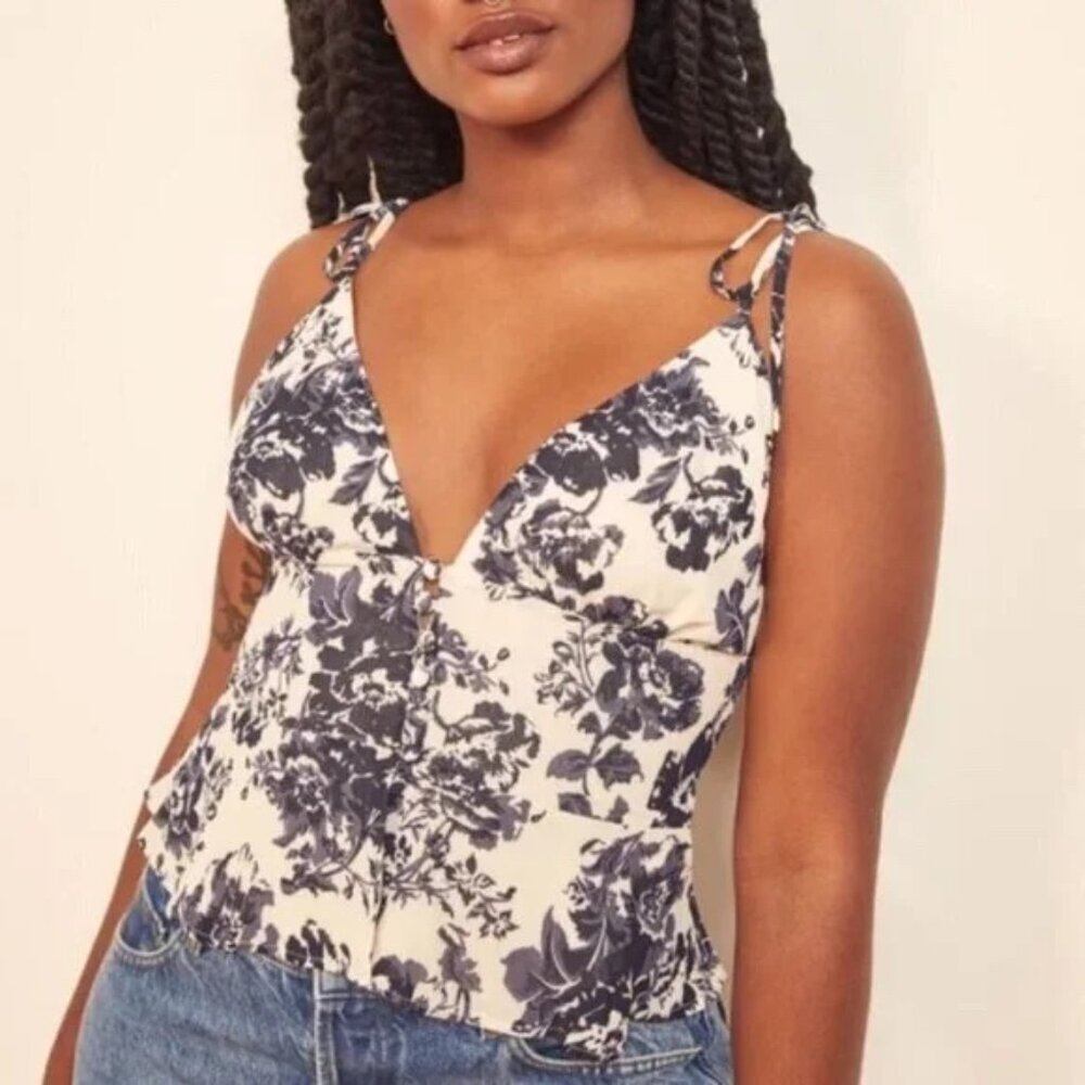 Reformation - Floral Print V-Neck Crop Top